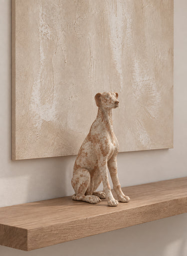 Vento — Escultura decorativa de galgo, vista lateral, acabado jaspeado - La Cassa Mia